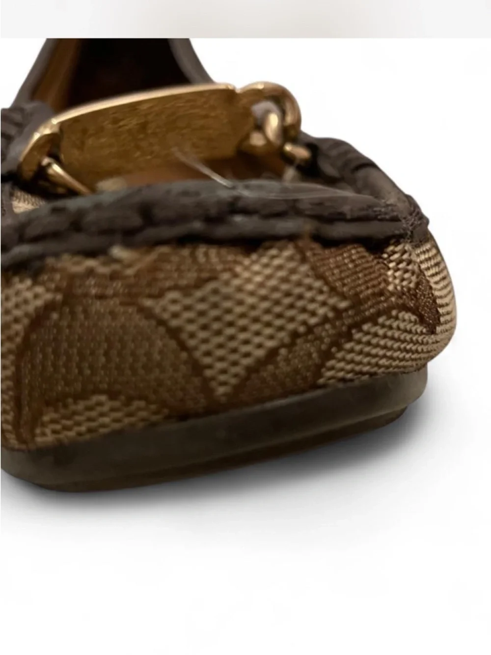 Coach Brown Signature Canvas Loafers with Gold Hardware